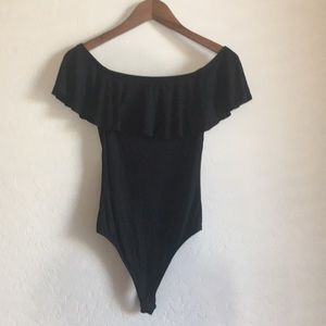 Black Ribbed Off The Shoulder Bodysuit (s)